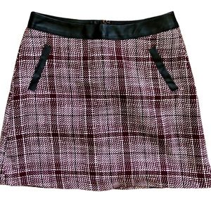 Frenchi Plum Faux Leather Trim Plaid Short Skirt